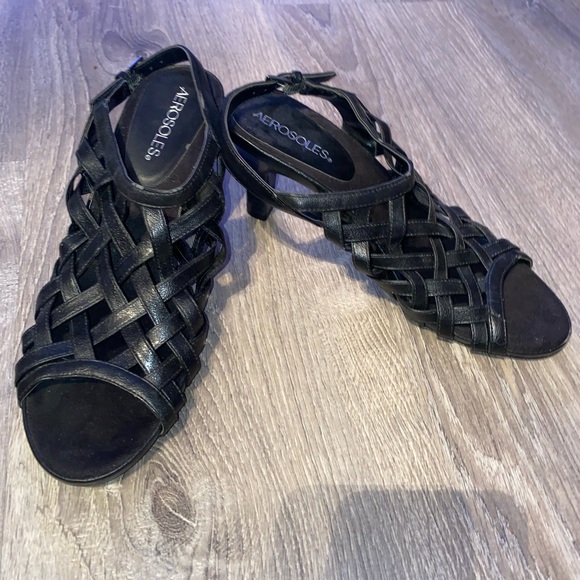 Strappy black Aerosoles Heels size 8.5 NWOT - Picture 1 of 9